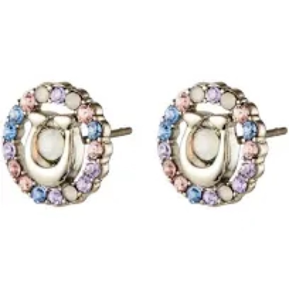 NEW COACH Signature Multicolor Crystal Stud Earrings In Silver / Blue - Picture 3 of 11